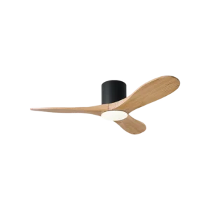 Visual Comfort Maverick Smart 44" Matte Black Hugger Ceiling Fan with Natural Honey Blades and LED Light